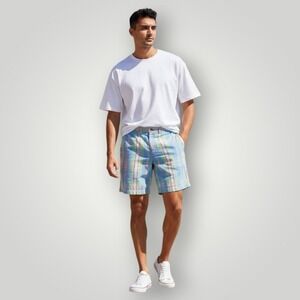 Tommy Hilfiger Mens 34 Plaid Chino‎ Shorts Multicolor Cotton Preppy Golf Resort